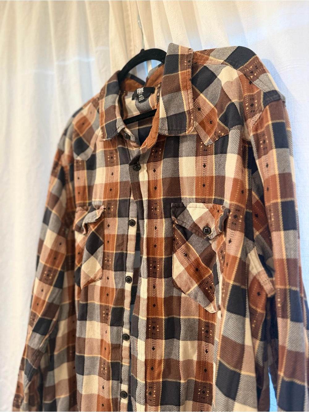 Frye Men’s XXL Brown Plaid 100% Cotton Flannel Shirt Fall Western